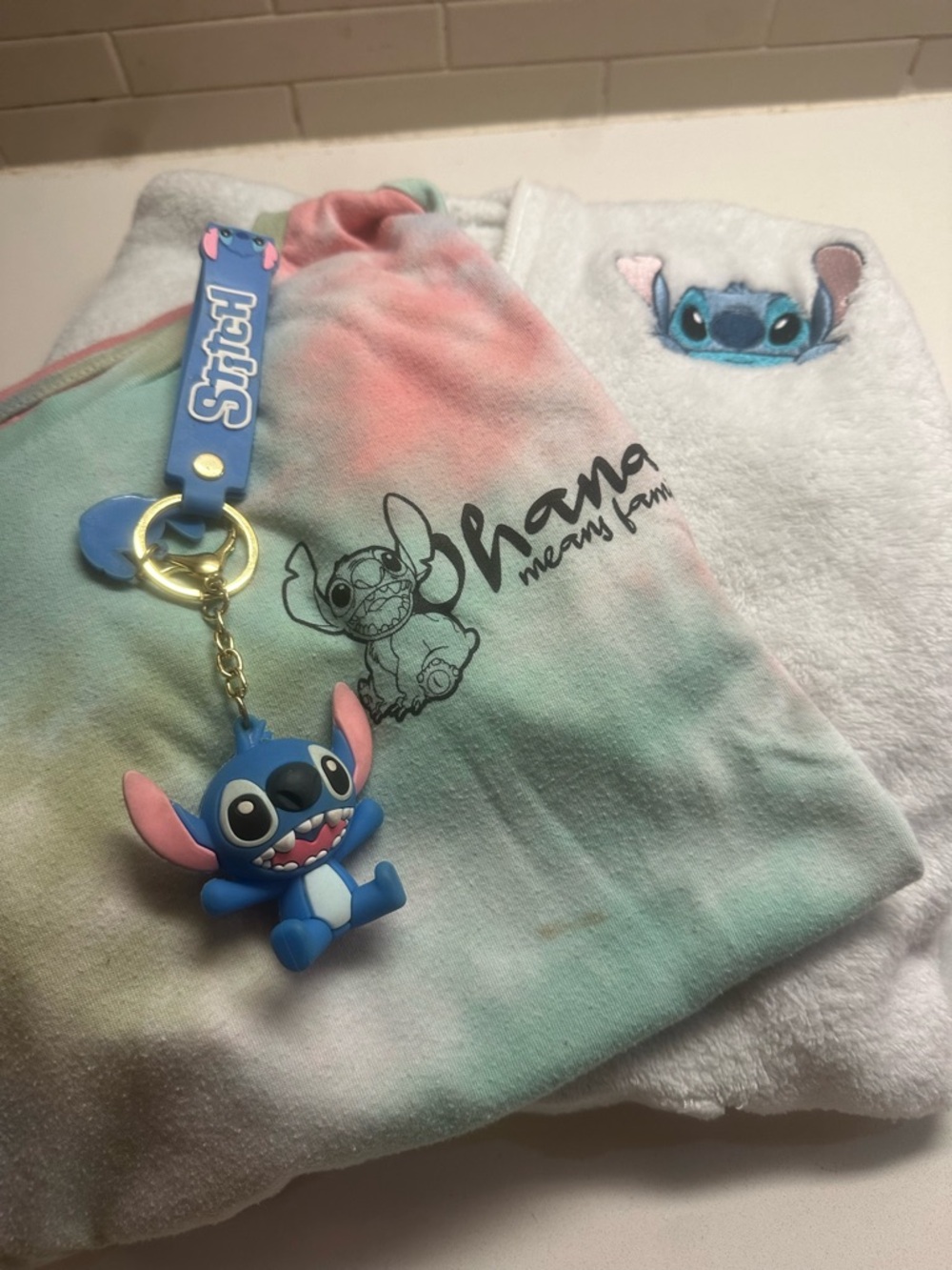 Disney Stitch  Bundle ! Fleece Jacket & Tye Dye Tee & Keychain